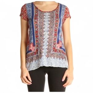 LUCKY BRAND Paisley Print Boho Short Sleeve - Small